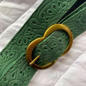 Made in Italy genuine leather belt green floral